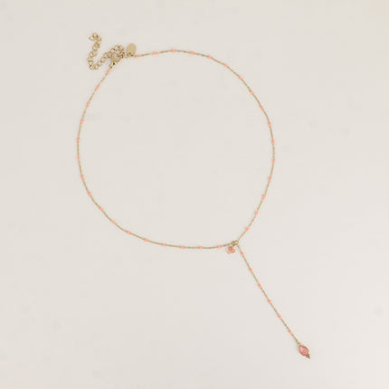 Y-shaped necklace - enameled chain, 3 small natural stones and natural stone drop pendant