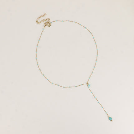 Y-shaped necklace - enameled chain, 3 small natural stones and natural stone drop pendant