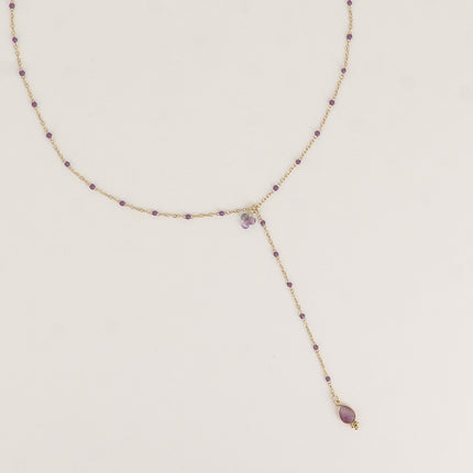 Y-shaped necklace - enameled chain, 3 small natural stones and natural stone drop pendant