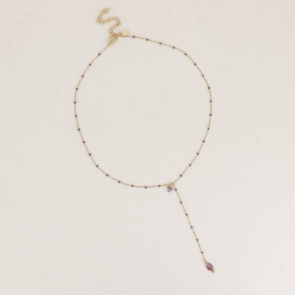 Y-shaped necklace - enameled chain, 3 small natural stones and natural stone drop pendant