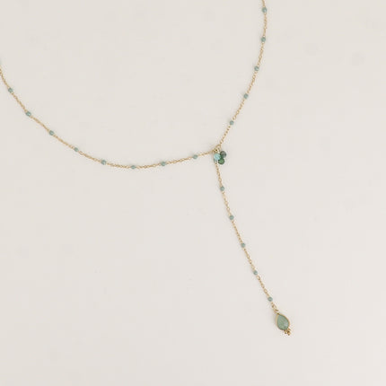 Y-shaped necklace - enameled chain, 3 small natural stones and natural stone drop pendant