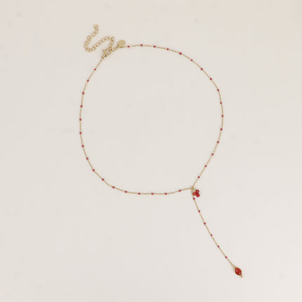 Y-shaped necklace - enameled chain, 3 small natural stones and natural stone drop pendant