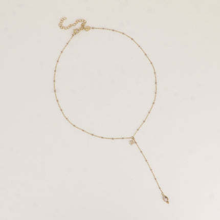 Y-shaped necklace - enameled chain, 3 small natural stones and natural stone drop pendant