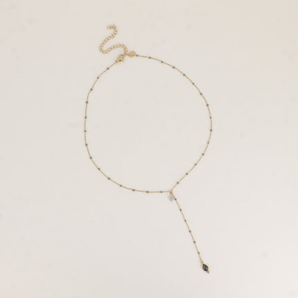 Y-shaped necklace - enameled chain, 3 small natural stones and natural stone drop pendant