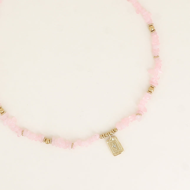 Collier - pierres naturelles, pendentif rectangulaire avec une étoile gravée
