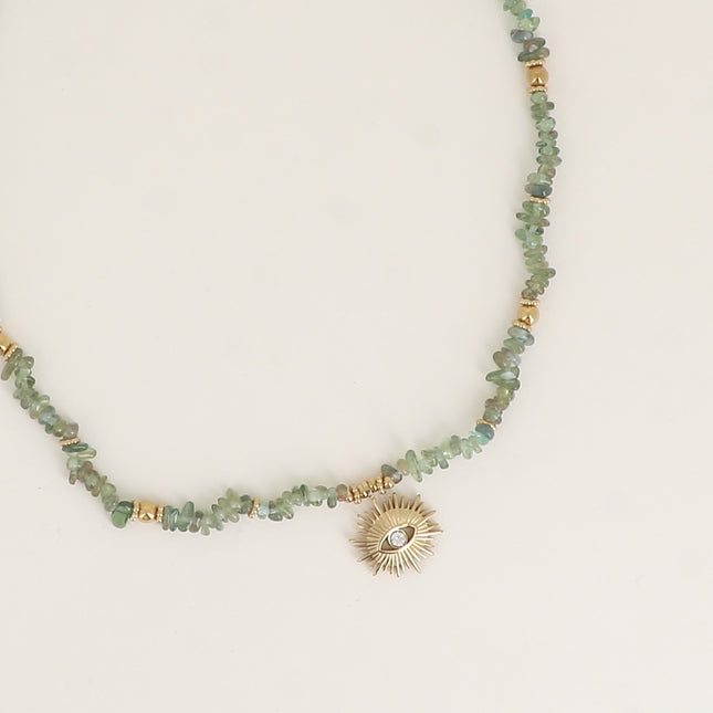 Collier - pierres naturelles, oeil serti d'un cristal