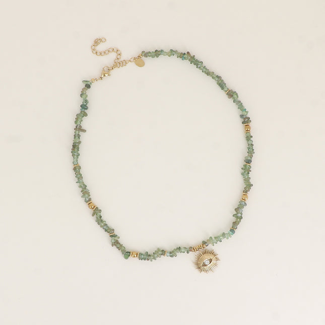 Collier - pierres naturelles, oeil serti d'un cristal
