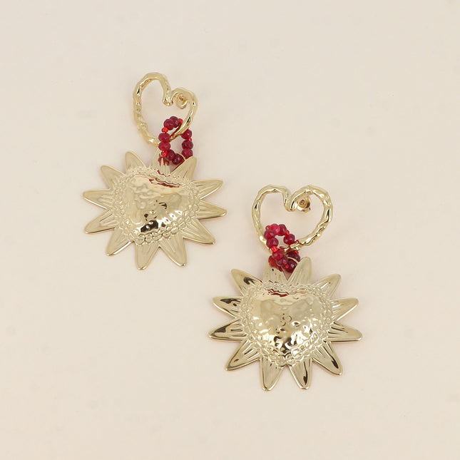 Boucles pendantes - coeur ajouré, anneau perlé et coeur soleil