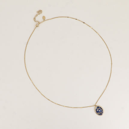 Collier - pendentif ovale en émail avec la main, les étoiles et le soleil