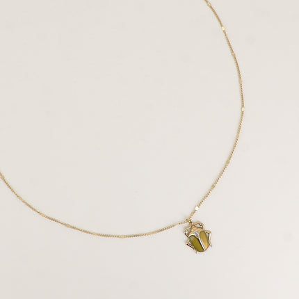 Necklace - enamel scarab pendant adorned with a small crystal