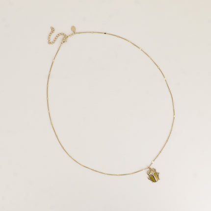Necklace - enamel scarab pendant adorned with a small crystal