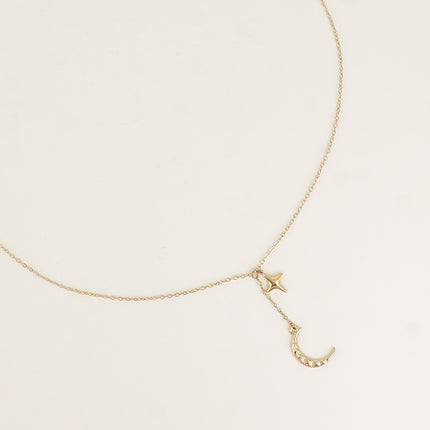 Collier Y - étoile et croissant de lune orné d'oxydes de zirco