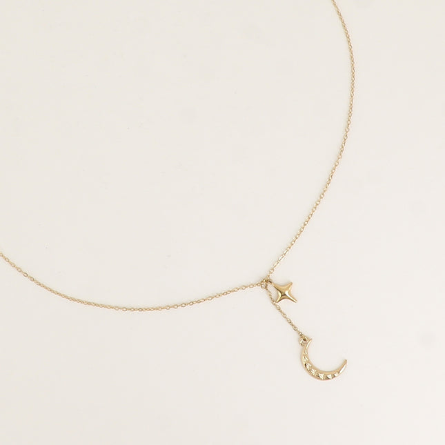Collier Y - étoile et croissant de lune orné d'oxydes de zirco