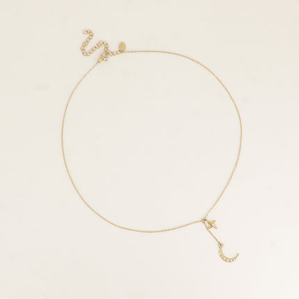 Collier Y - étoile et croissant de lune orné d'oxydes de zirco