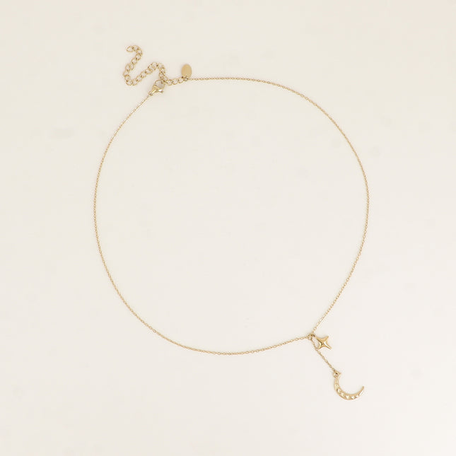 Collier Y - étoile et croissant de lune orné d'oxydes de zirco
