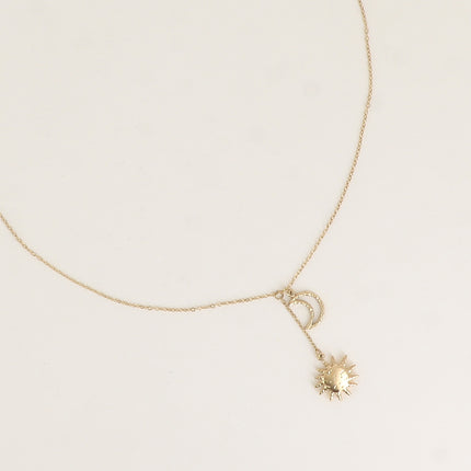 Collier Y - croissant de lune texturé et ajouré, soleil