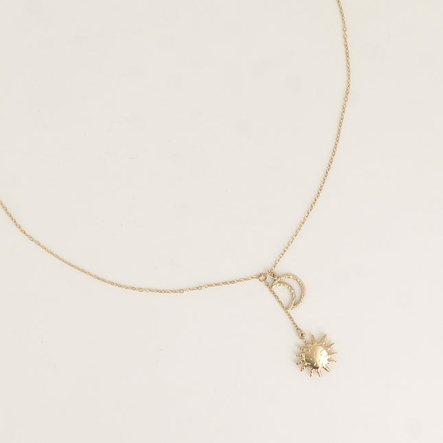 Collier Y - croissant de lune texturé et ajouré, soleil