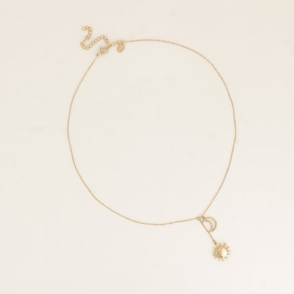 Collier Y - croissant de lune texturé et ajouré, soleil