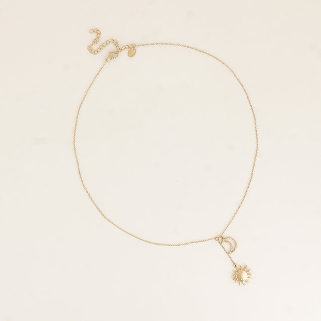 Collier Y - croissant de lune texturé et ajouré, soleil