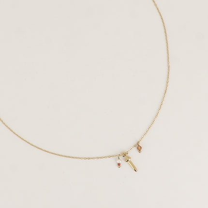 Necklace - sword-shaped pendant, freshwater pearl, natural stone