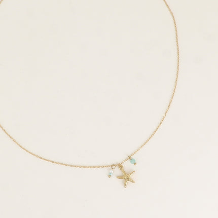 Collier - étoile de mer, petite perle d'eau douce et pierre naturelle