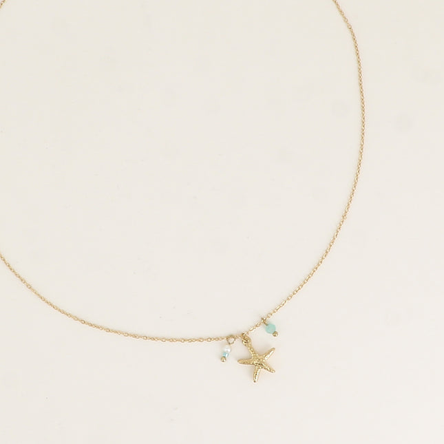 Collier - étoile de mer, petite perle d'eau douce et pierre naturelle