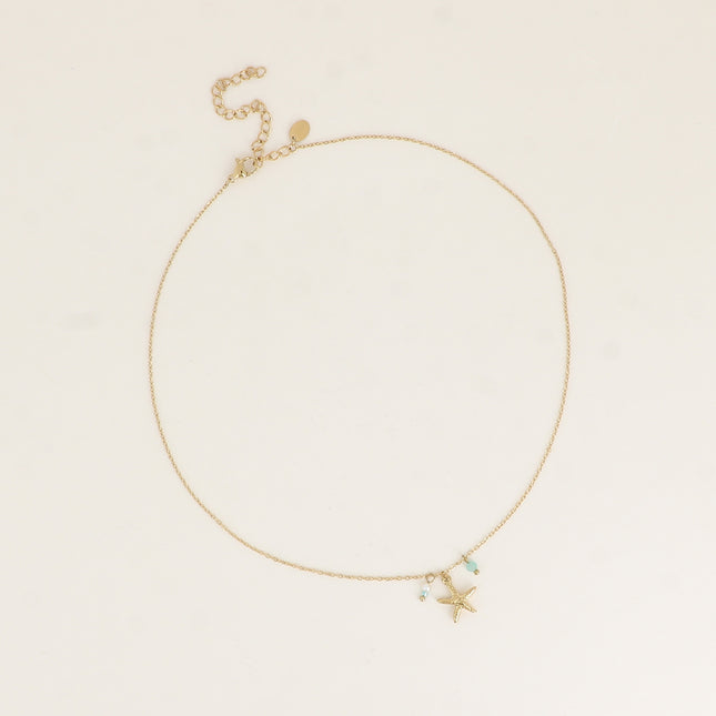 Collier - étoile de mer, petite perle d'eau douce et pierre naturelle
