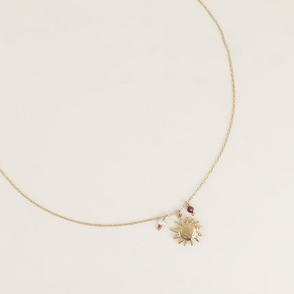 Collier - soleil, petite perle d'eau douce et pierre naturelle