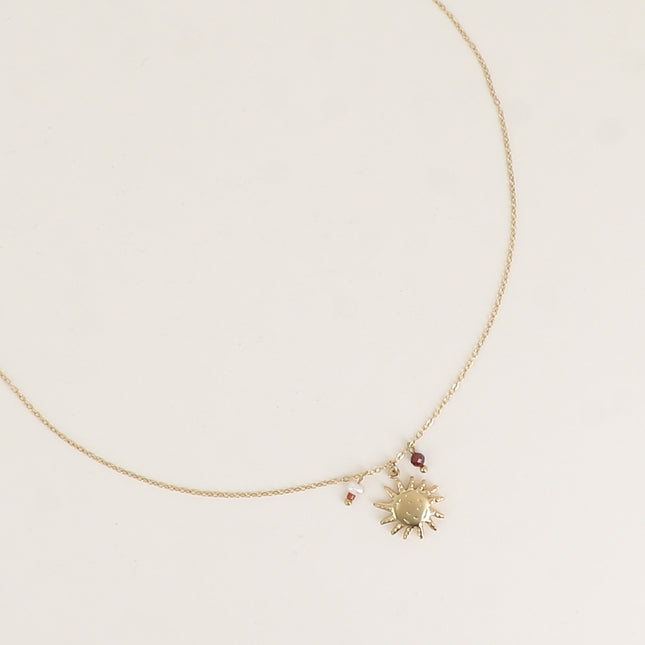 Collier - soleil, petite perle d'eau douce et pierre naturelle