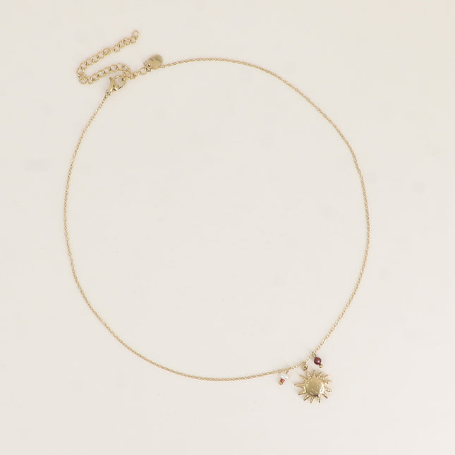 Collier - soleil, petite perle d'eau douce et pierre naturelle
