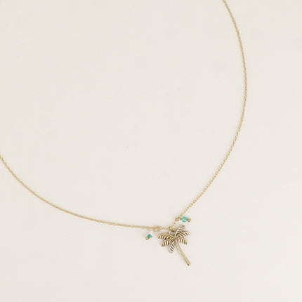Collier - palmier, petite perle d'eau douce et pierre naturelle