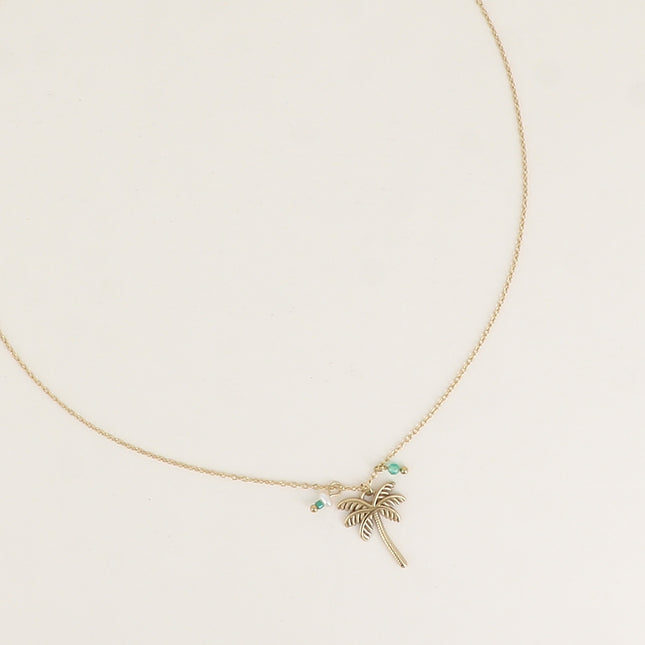 Collier - palmier, petite perle d'eau douce et pierre naturelle