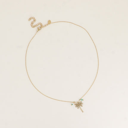 Collier - palmier, petite perle d'eau douce et pierre naturelle