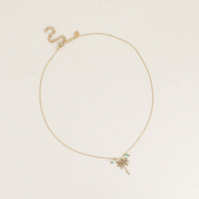 Collier - palmier, petite perle d'eau douce et pierre naturelle