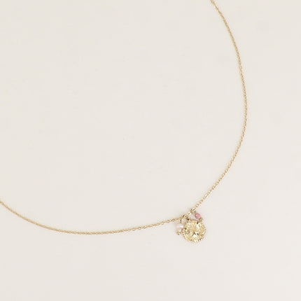 Collier - fleur texturée, petite perle d'eau douce et pierre naturelle