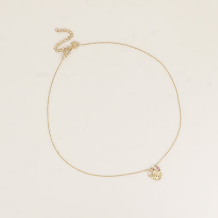 Collier - fleur texturée, petite perle d'eau douce et pierre naturelle