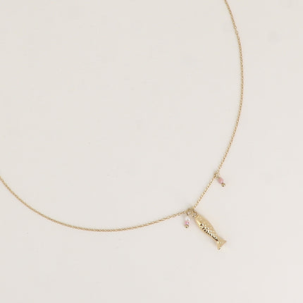 Collier - poisson, petite perle d'eau douce et pierre naturelle