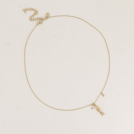 Collier - poisson, petite perle d'eau douce et pierre naturelle