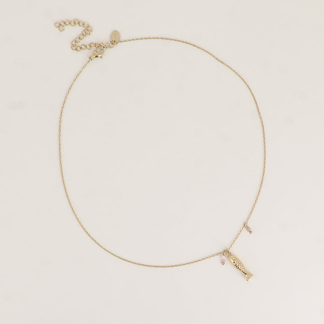 Collier - poisson, petite perle d'eau douce et pierre naturelle