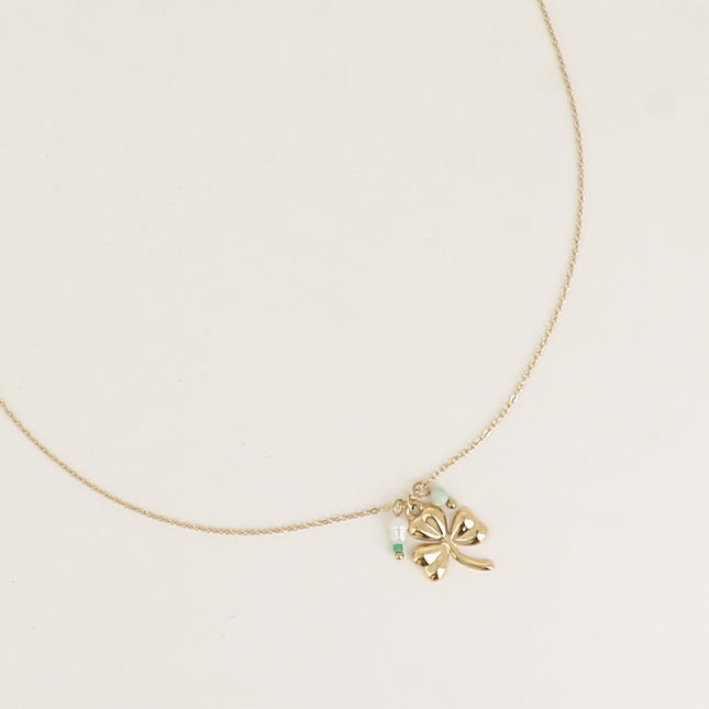 Collier - trèfle à 3 feuilles, petite perle d'eau douce et pierre naturelle