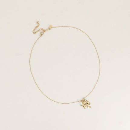 Collier - trèfle à 3 feuilles, petite perle d'eau douce et pierre naturelle