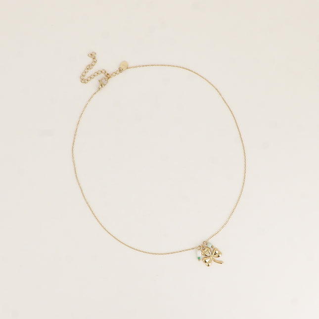 Collier - trèfle à 3 feuilles, petite perle d'eau douce et pierre naturelle