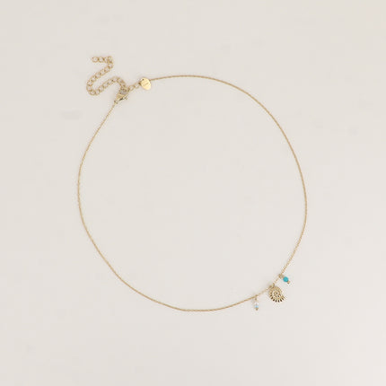 Collier - coquillage escargot, petite perle d'eau douce et pierre naturelle