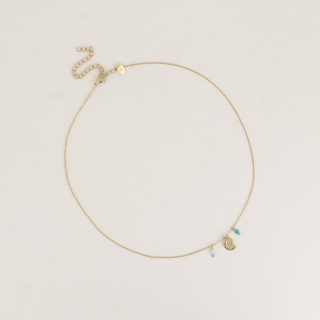 Collier - coquillage escargot, petite perle d'eau douce et pierre naturelle
