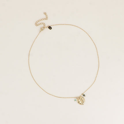 Collier - feuille monstera, petite perle d'eau douce et pierre naturelle