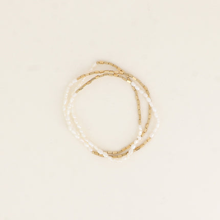 Lot de 3 bracelets élastiques - perles en acier inoxydable et perles d'eau douce