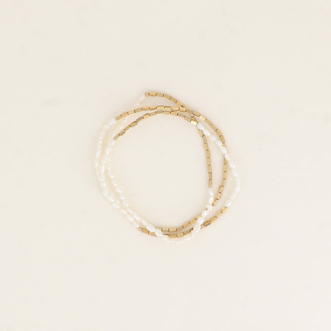 Lot de 3 bracelets élastiques - perles en acier inoxydable et perles d'eau douce