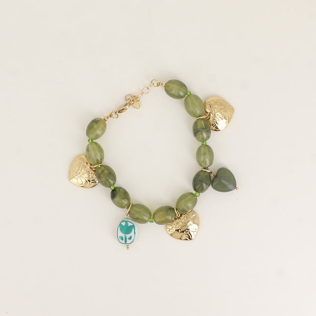 Bracelet Avely - sur câble, perles en résine, coeurs, éléphant, perles, fleurs gravées