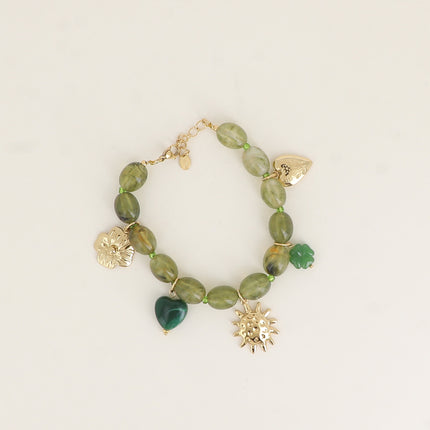 Bracelet sur câble - perles en résine, fleur, coeurs, trèfle, soleil