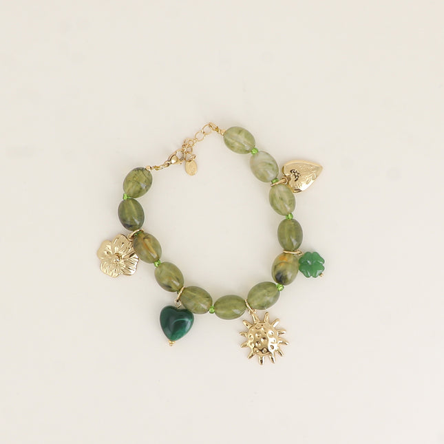 Bracelet sur câble - perles en résine, fleur, coeurs, trèfle, soleil